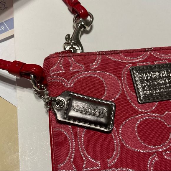 Coach Poppy Ruby Red and Silver Wristlet.
